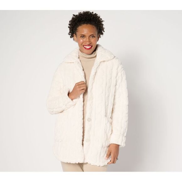 Stan Herman Women's Plus Sz Jacket 1X Cable-Pattern Sherpa White A657363 - Picture 1 of 4
